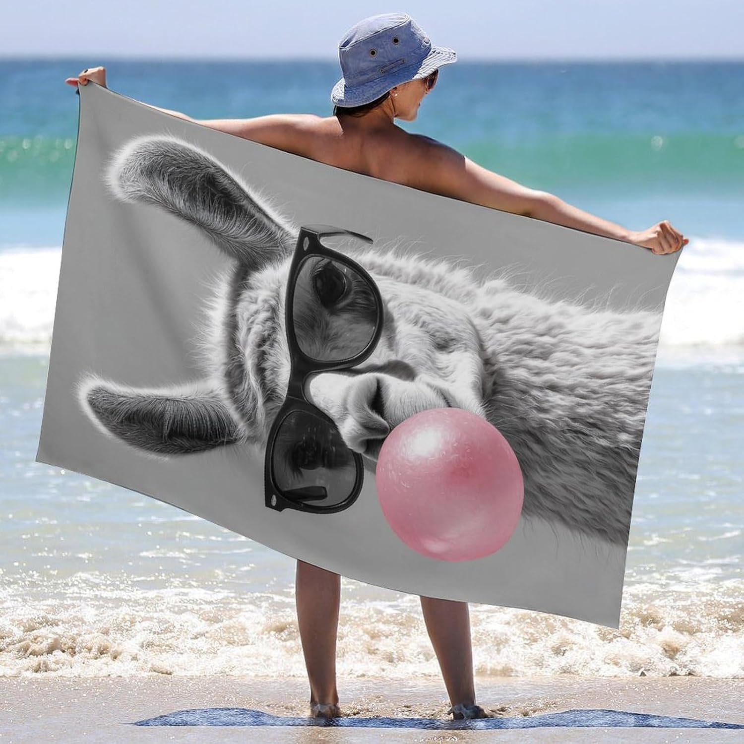 Funny Llama Beach Towel for Adults, Soft Microfiber Quick Dry Bath Towel, 31x51 Inch Lightweight Sand Resistant Pool Towel for Travel, Swimming & Vacation Gifts Men Women