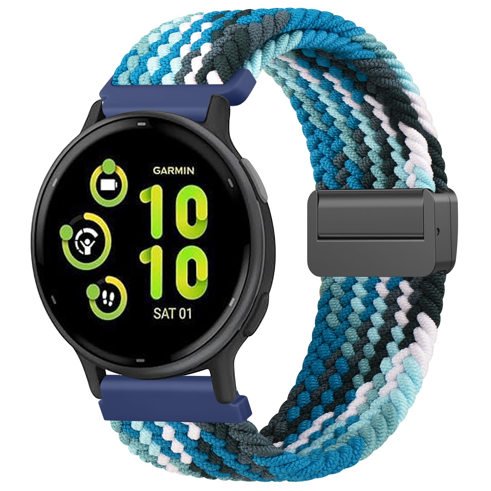 Strectchy Strap for Garmin Vivoactive 5 / Vivoactive 3 Music/Venu Sq/Venu Sq 2 Music/Vivomove Sport/Vivomove Trend, Nylon Sports Replacement Band (Sea blue)