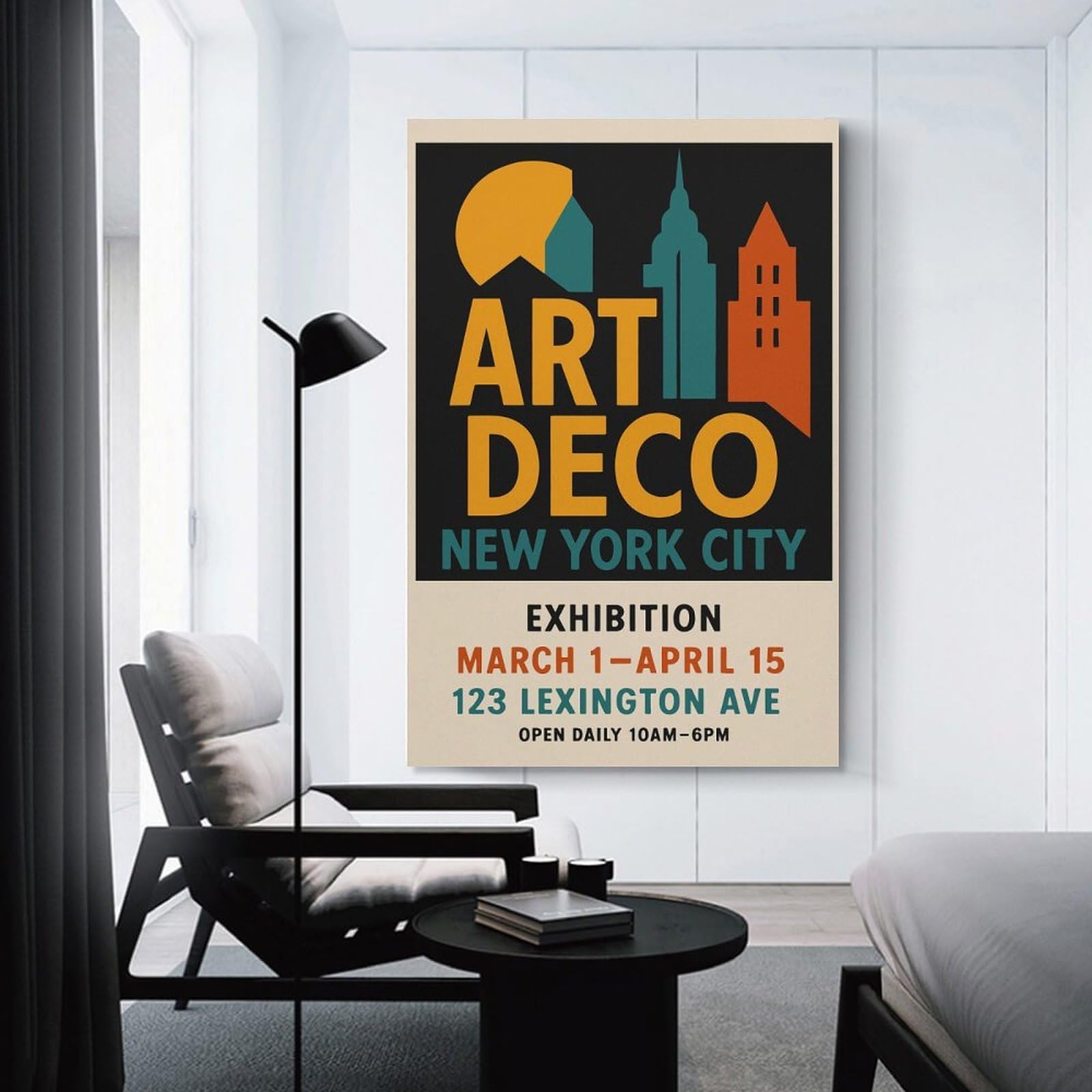 Junmoney Decorative Canvas Print Art Deco New York City Exhibition, 08x12inch(20x30cm), for Lounge, Bedroom Or Personal Spaces, A Wall Art Gift for Fresh Interiors