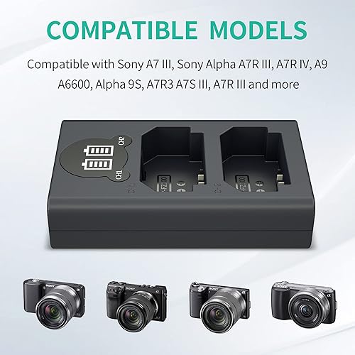 Miniatura 2 de LP Cargador de batería para cámara NP-FZ100, cargador USB dual con pantalla LCD, compatible con Sony A7iii, A7iv, A7C, A6700, A6600, ZV-E1,