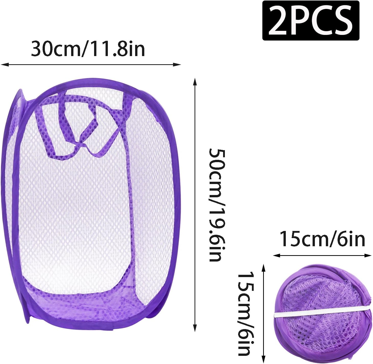 2Pcs Purple&Blue Small Laundry Hampers Portable Mesh Popup Hamper