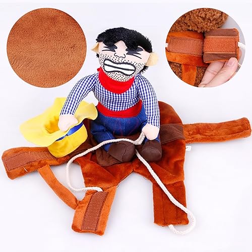 Miniatura 5 de Disfraz de vaquero para perro, ropa para mascotas, estilo caballero con muñeca y sombrero para Halloween, traje de vaquero para perros medianos y