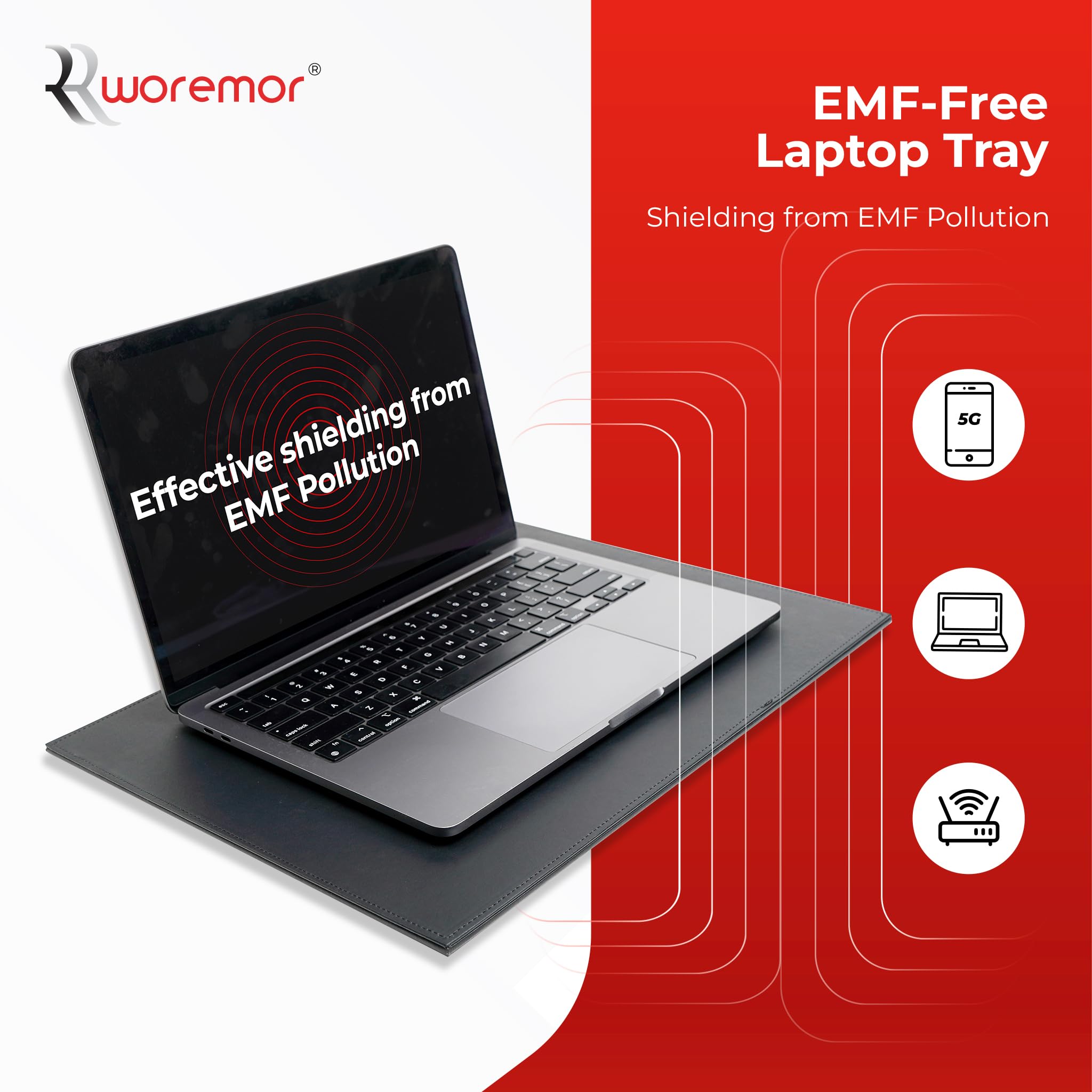 WOREMOR EMF Laptop Tray - Shielding ELF and RF from Computer, Tablets, Cell Phones, Black (12