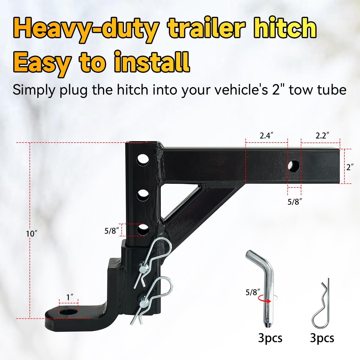 8-Position Adjustable Trailer Hitch Ball Mount, Fits 2-Inch Receiver, 1-Inch Hole, 5000lbs, 9-1/2” Drop/ 8-1/4” Rise Hitch for Trailers Boats Pickups RV