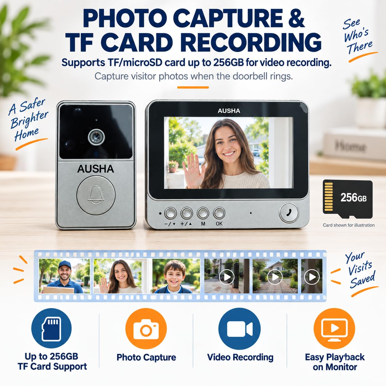 Ausha Wireless Video Doorbell with Color Display -9