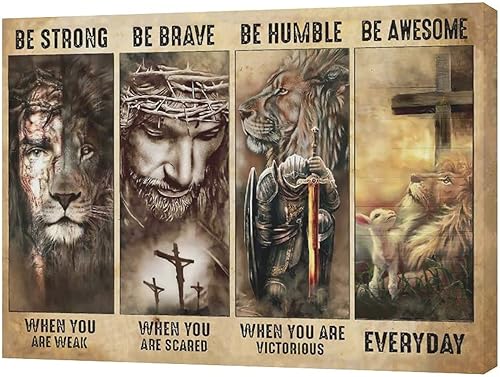 Vista 37 de Póster en lienzo con imágenes de Jesús, león y cordero, impresión en lienzo con texto en inglés "God Bible Christian Religios" para pared, pintura