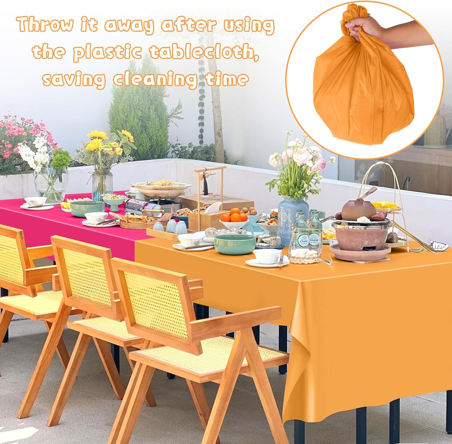 Mwellewm 6Pcs Plastic Table Cloth Disposable, Assorted Color Rainbow Tablecloth Colorful Neon Rectangle Bulk Solid Table Cover for Birthday Wedding Graduation Fiesta Home Party Decorations(54x72 Inch)