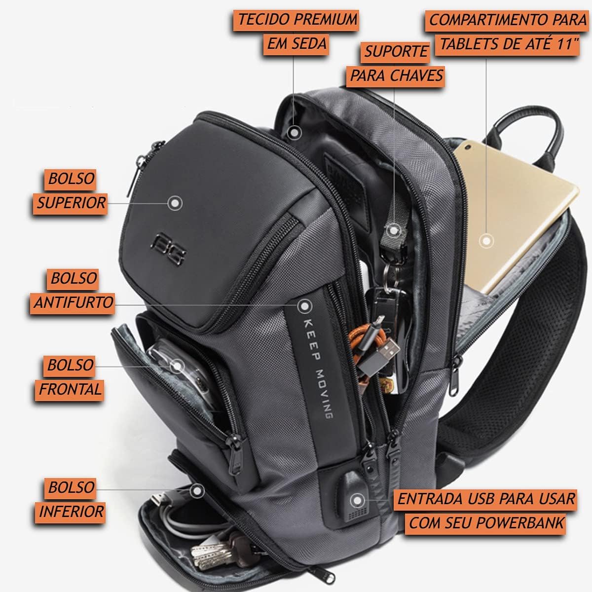 BANGE Mini Mochila Masculina Bolsa Transversal de Ombro Impermeável Pequena Pochete Premium com Detalhes em Couro Compacta com Diversos Bolsos e Compartimentos Shoulder Bag Bange