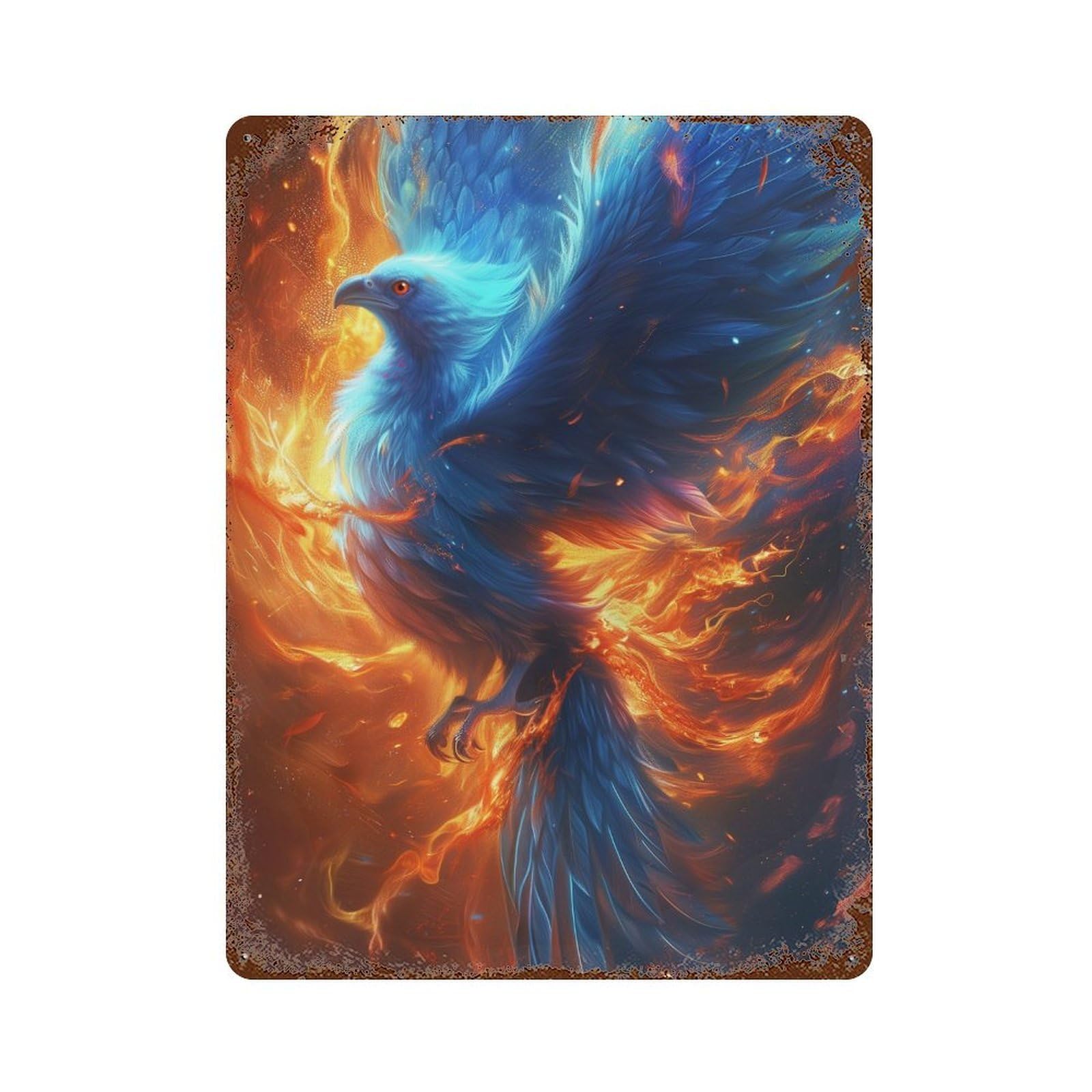 Phoenix Rising Firebird Artwork -5 15.7"x11.8" Rust Effect Tin Sign, Old School Wall Decor for Pub, Kitchen And Man Cave Decor