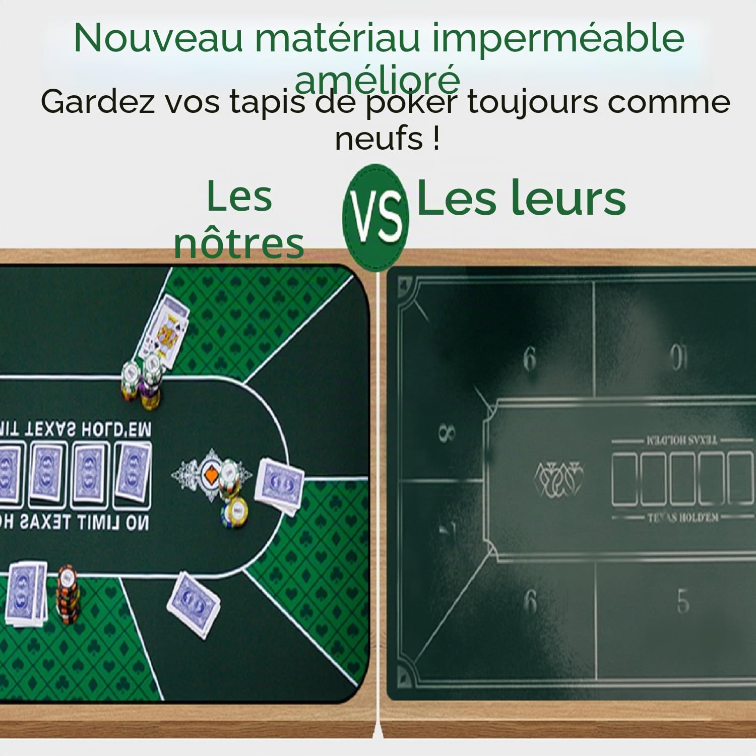 Tapis de poker Texas Hold'em pour 10 joueurs | Dessus de table de poker portable avec impression art déco, surface lisse de qualité supérieure, réduction du bruit, léger pour les jeux partout (vert,