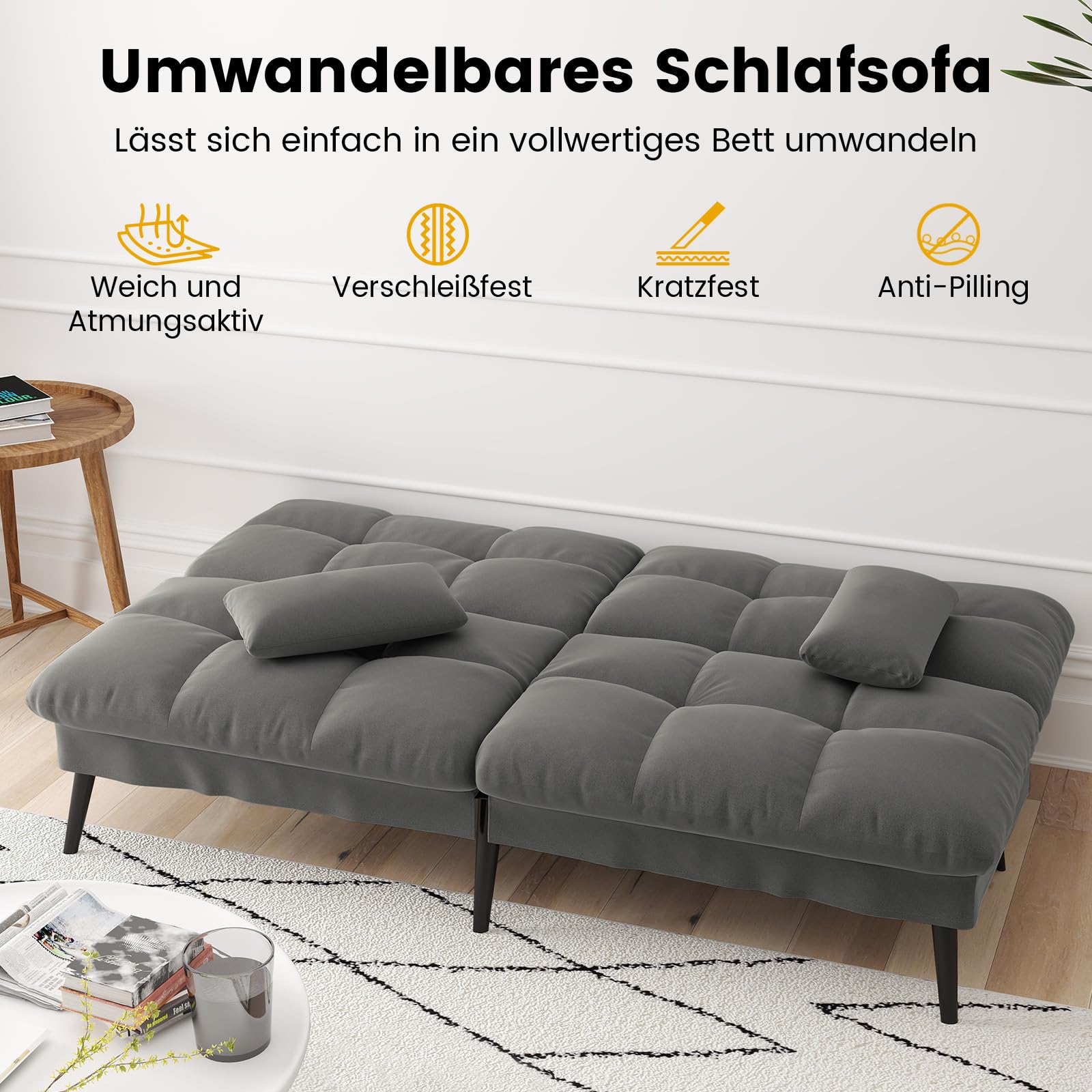 LUCKRACER Sofa 3 Sitzer Sofa Schlafsofa mit Schlaffunktion, überzug Futon Klappsofa, Bettcouch, ecksofa, Couch, 5 Verstellbare Winkel, Ideal für Wohnungen Wohnzimmer aus Stoff Grau