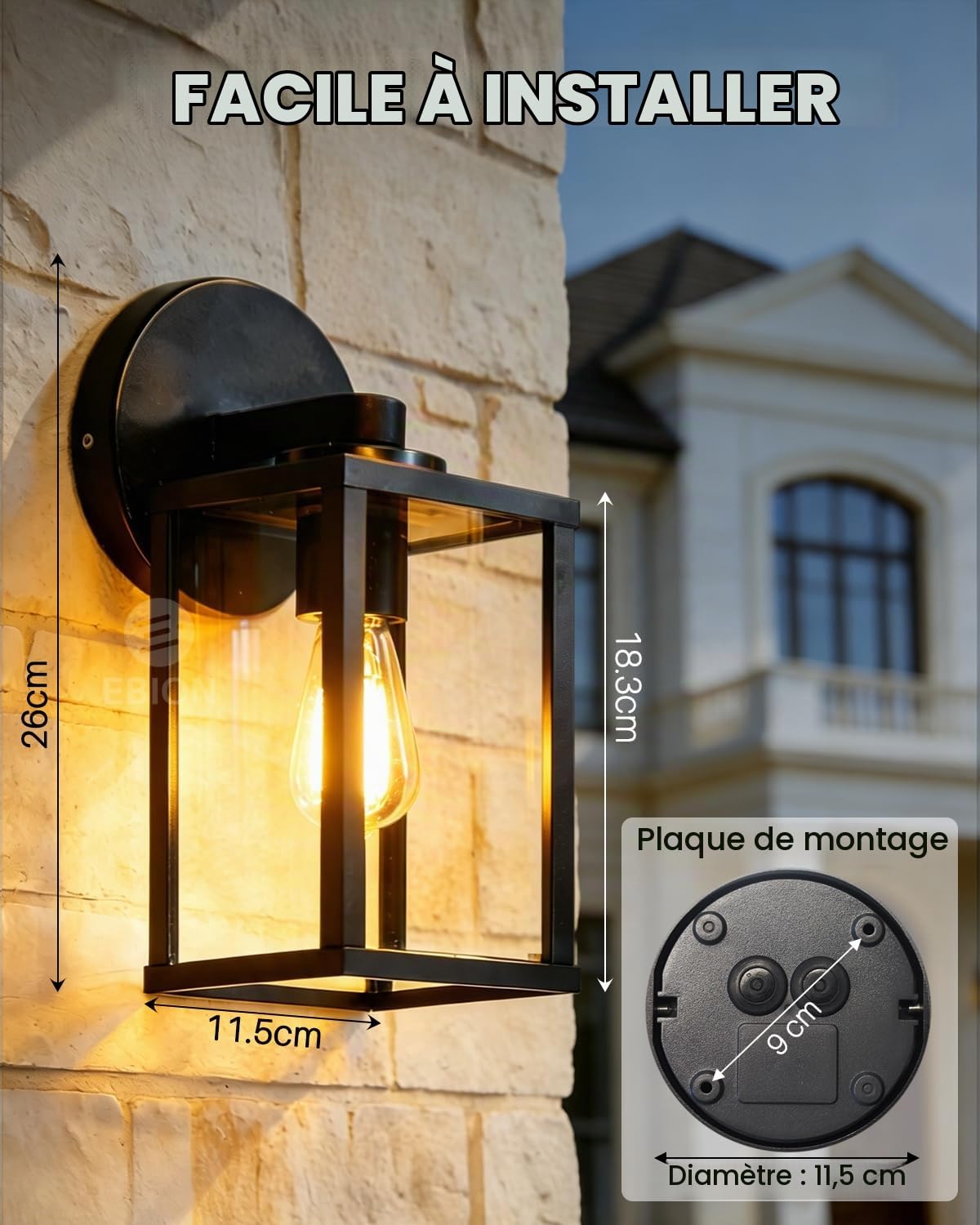 EBION Applique Murale Extérieure E27,Lampe Murale IP44 Imperméable