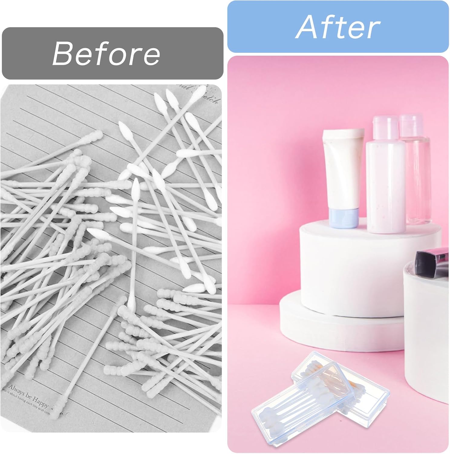 4 Pcs Cotton Swab Holder for Travel Portable Small Dental Floss Picks Case Clear Plastic Buds Storage Containers Box with Dustproof Lid for Ear Cosmetics Makeup Remover Nail Polish Remover - Image 4