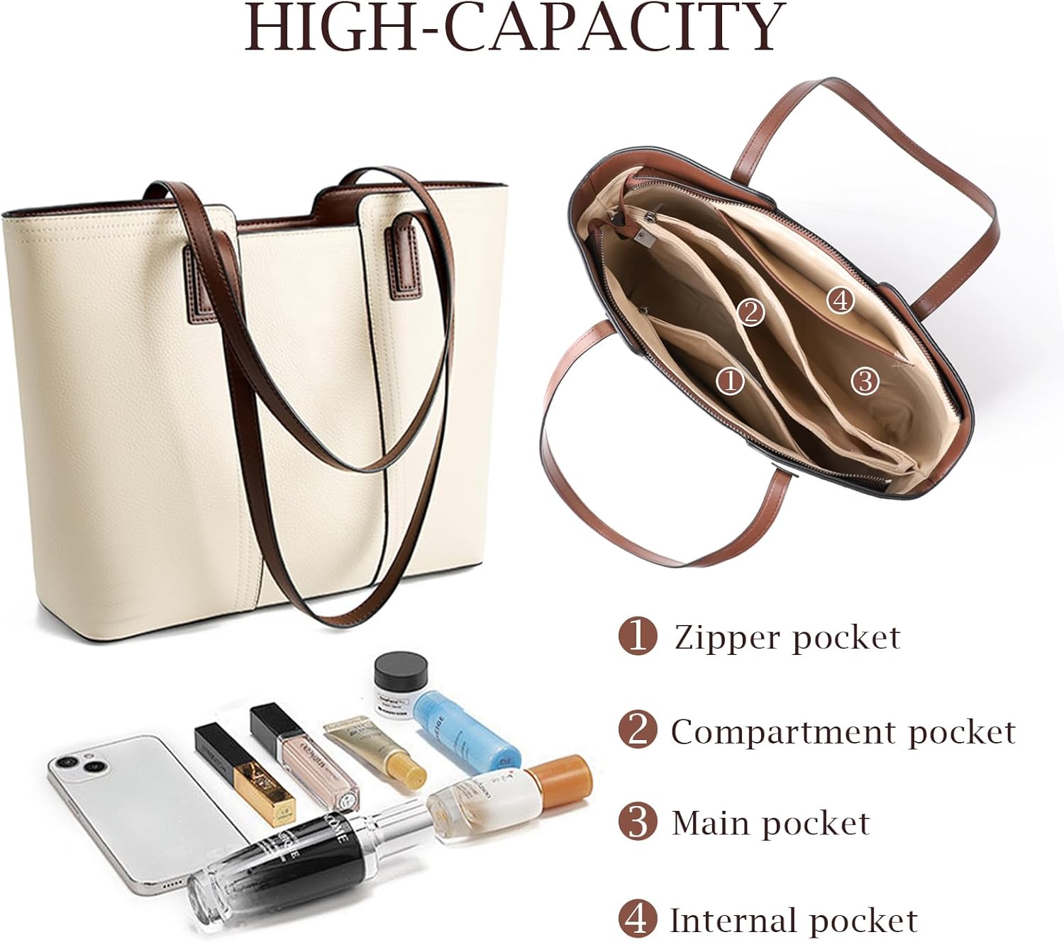 Genuine Leather Tote Bag, Shoulder Bags for Women, Top Handle Handbags, Large Purse for Work Travel Shopping - Image 5