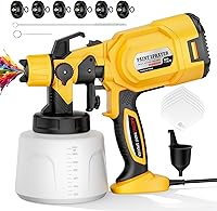 VAVCURAA 1000W Paint Sprayer Gun - 6 Brass Nozzles, 1400ml Container, 1200ml/min Flow, 3 Patterns for House, Furniture, Fence Painting