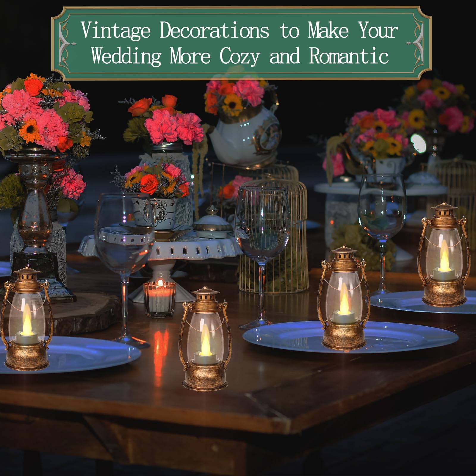 Paquete de 12 linternas decorativas vintage, mini farol portavelas LED decorativos con velas sin llama para centros de mesa de boda, fiestas de Navidad al aire libre, color marrón 3