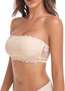 Womens Sexy Lace Bandeau Bra Strapless Tube Top Padded Bralette Seamless Wrapped Breast Bra Stretchy Chest Wrap