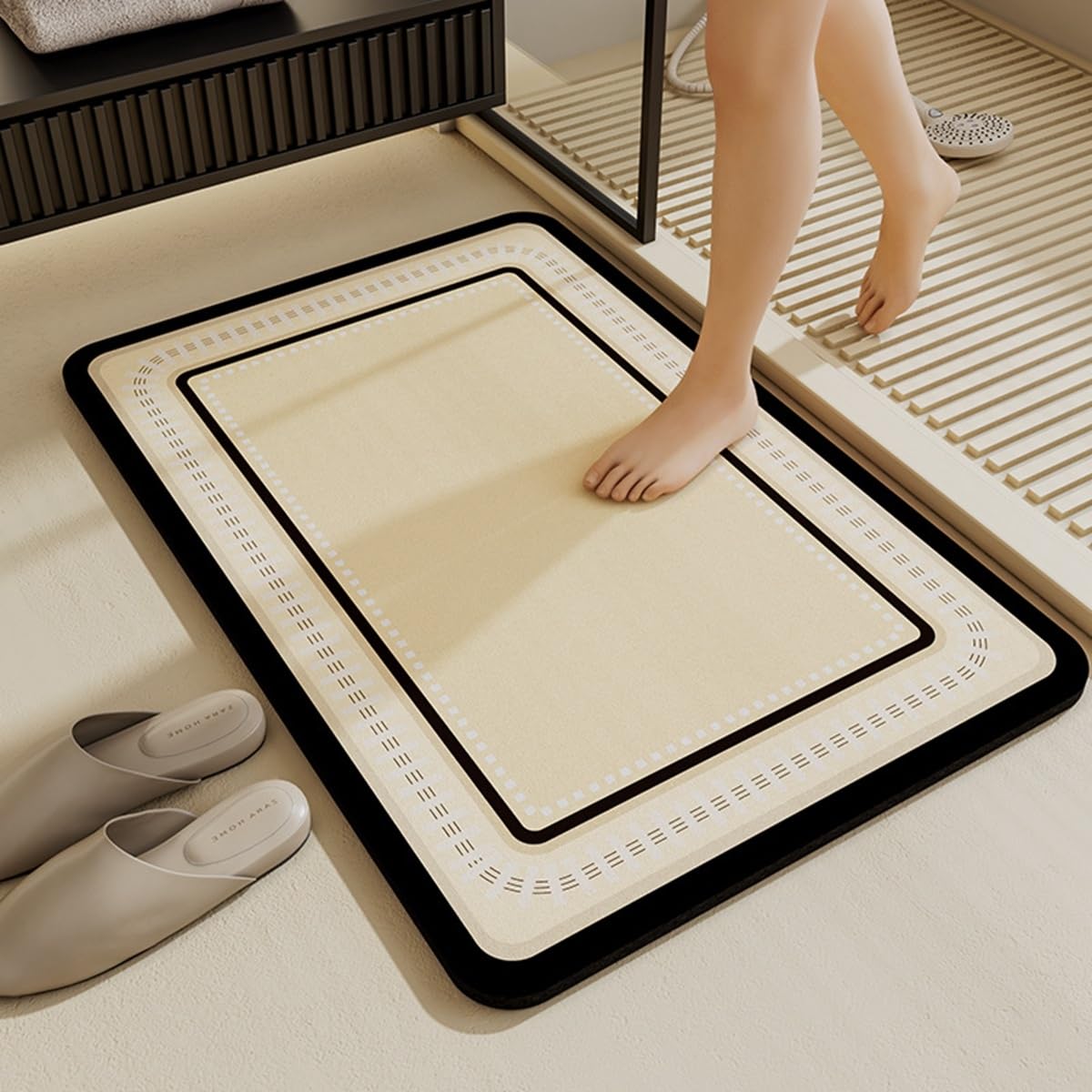 Tapis Décoratif Diatomite, Tapis de Bain Antidérapant, Tapis de Porte d'entrée Interieur Design Cuisine de Douche Absorbant l'eau(A,60x120cm)