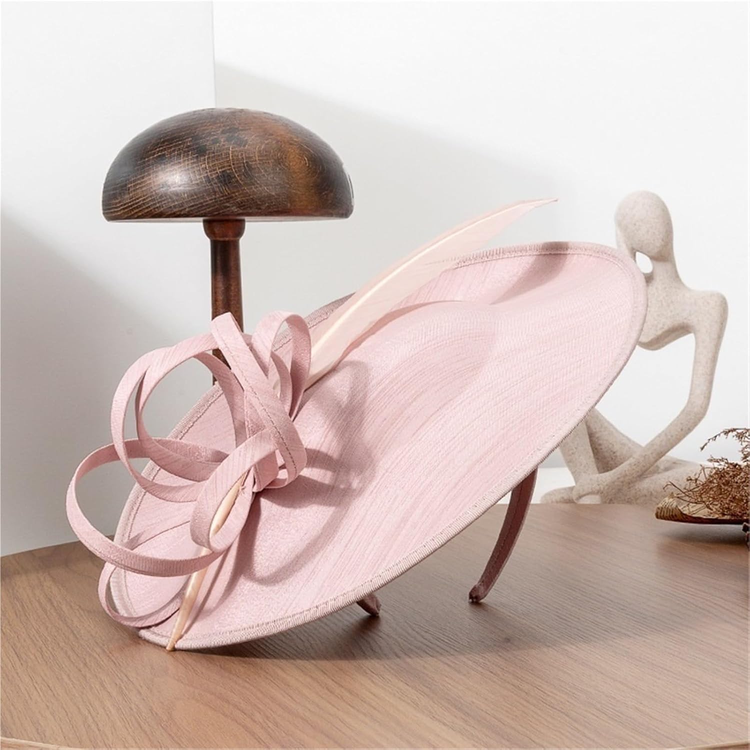 2026 spring and summer women's retro ladylike headdress feather bow headband(Light Pink)