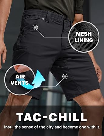 CQR Men's Stretch Utility Shorts, Lightweight Quick Dry Casual Shorts, Hiking Golf Cargo Shorts with Zipper Pockets
