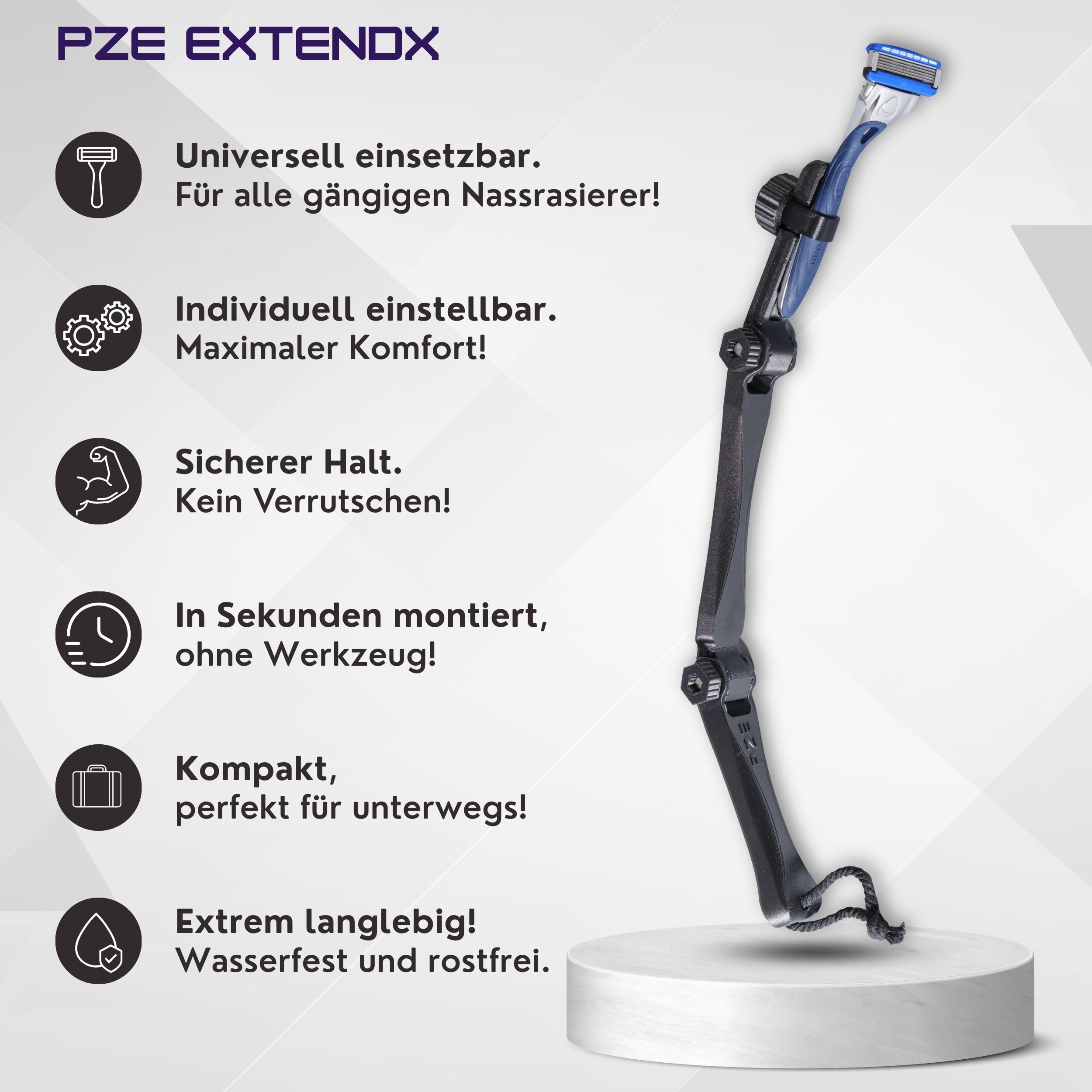 Rückenrasierer Herren und Damen - Rasiererverlängerung universal für alle Nassrasierer - Haarentfernung Rücken und Körper - Beinrasierer - ergonomisch - kompakt - (Rasierer nicht enthalten)