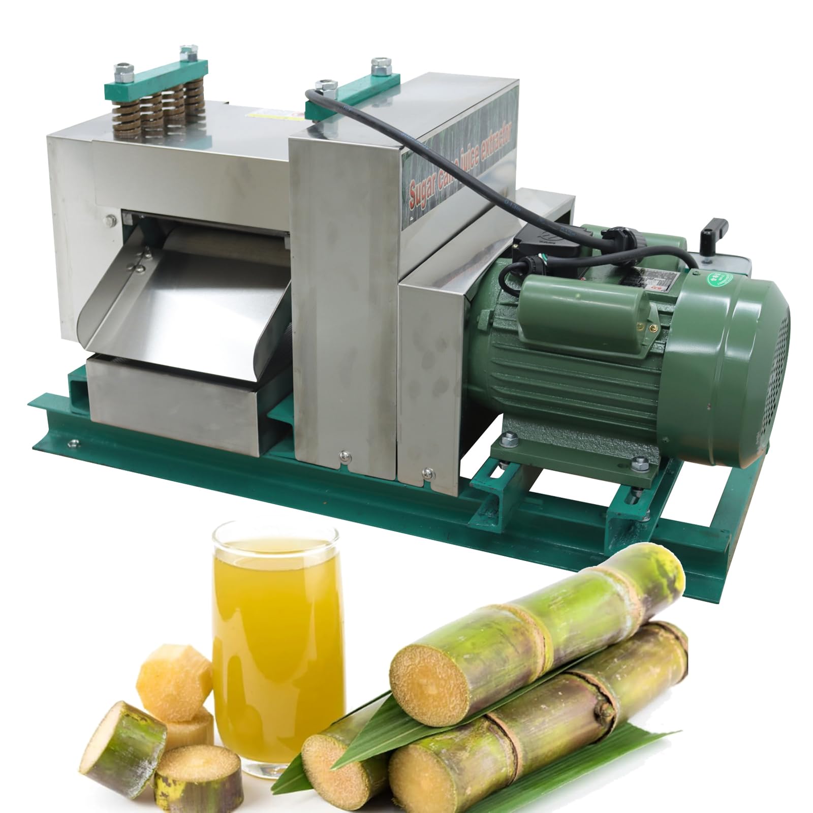 TECHTONGDA Industrial Sugarcane Juicer Max Capacity 1764LB H 3 Stainless Steel Rollers 220V Electric Sugar Cane Juicer Machine