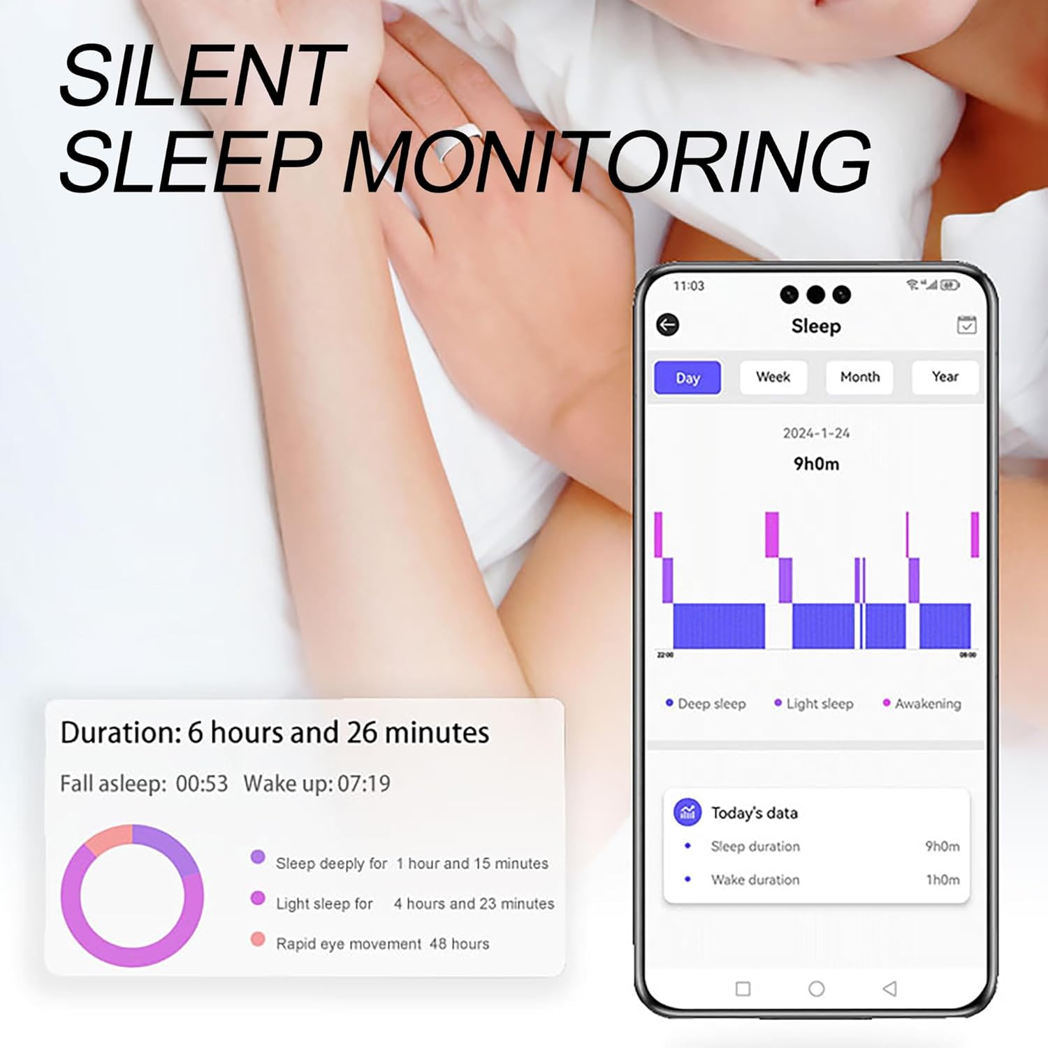 Smart Rings for Men Women Health Ring Heart Rate Monitor Sleep Rings NFC Control Family Care Exercise Activity Tracker Pedometer Step Counter Smart Rings for Android & iOS Phones Ceramic Ring