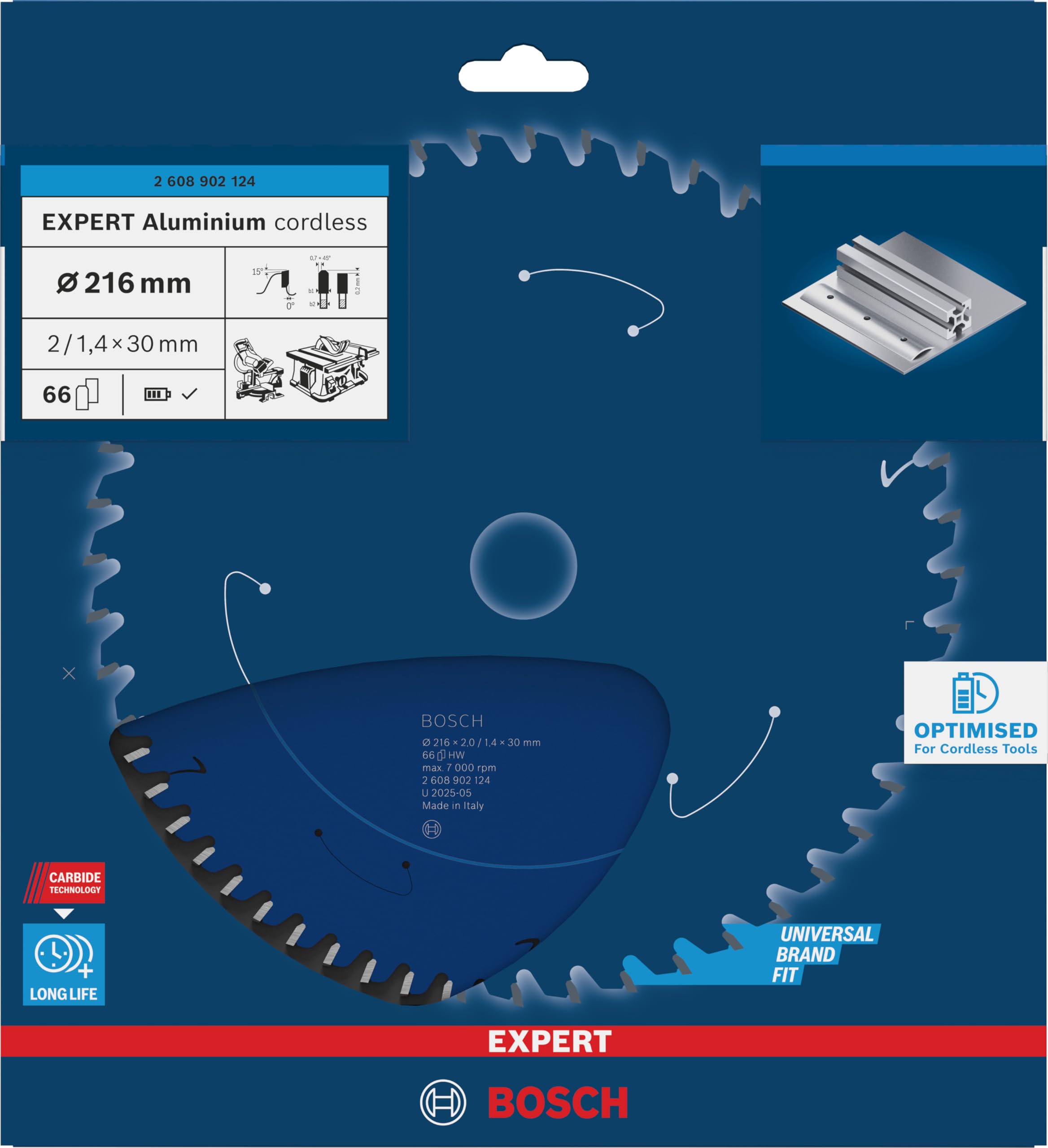 Bosch 1x Tarcza pilarska EXPERT Aluminium cordless do ukośnic i pilarek stołowych (do Aluminiowy, Ø mm, Professional Akcesoria Bezprzewodowa ukośnica tarczowa)