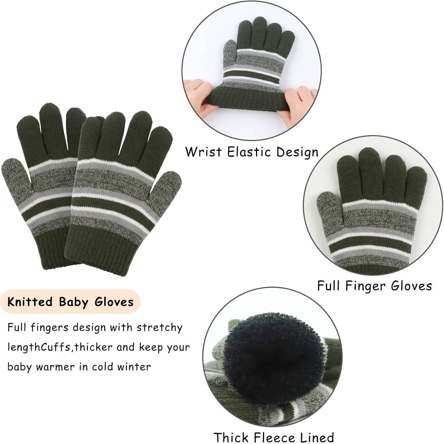 Winter Kids Hat Scarf Glove Set Knit Fleece Lined Beanie Neck Warmer Mittens for Toddler Boys Girls 3-8 Years - Image 3