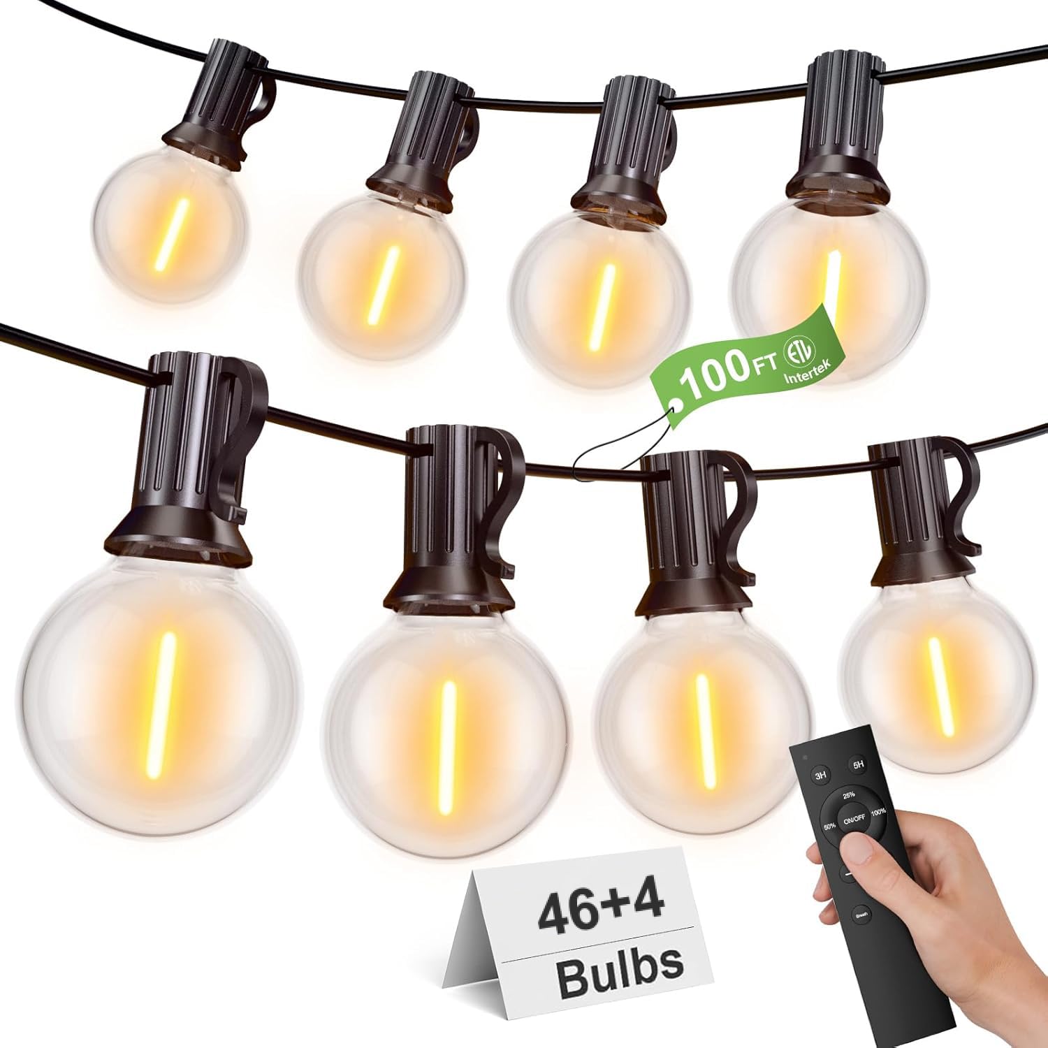Catena Luminosa Esterno Con Telecomando, 30M/100FT Luci da Esterno Giardino con 46+4 G40 Lampadine, Catena Luci Esterno e Interno per Giardino Natale Terrazzo, Matrimonio - Bianco Caldo
