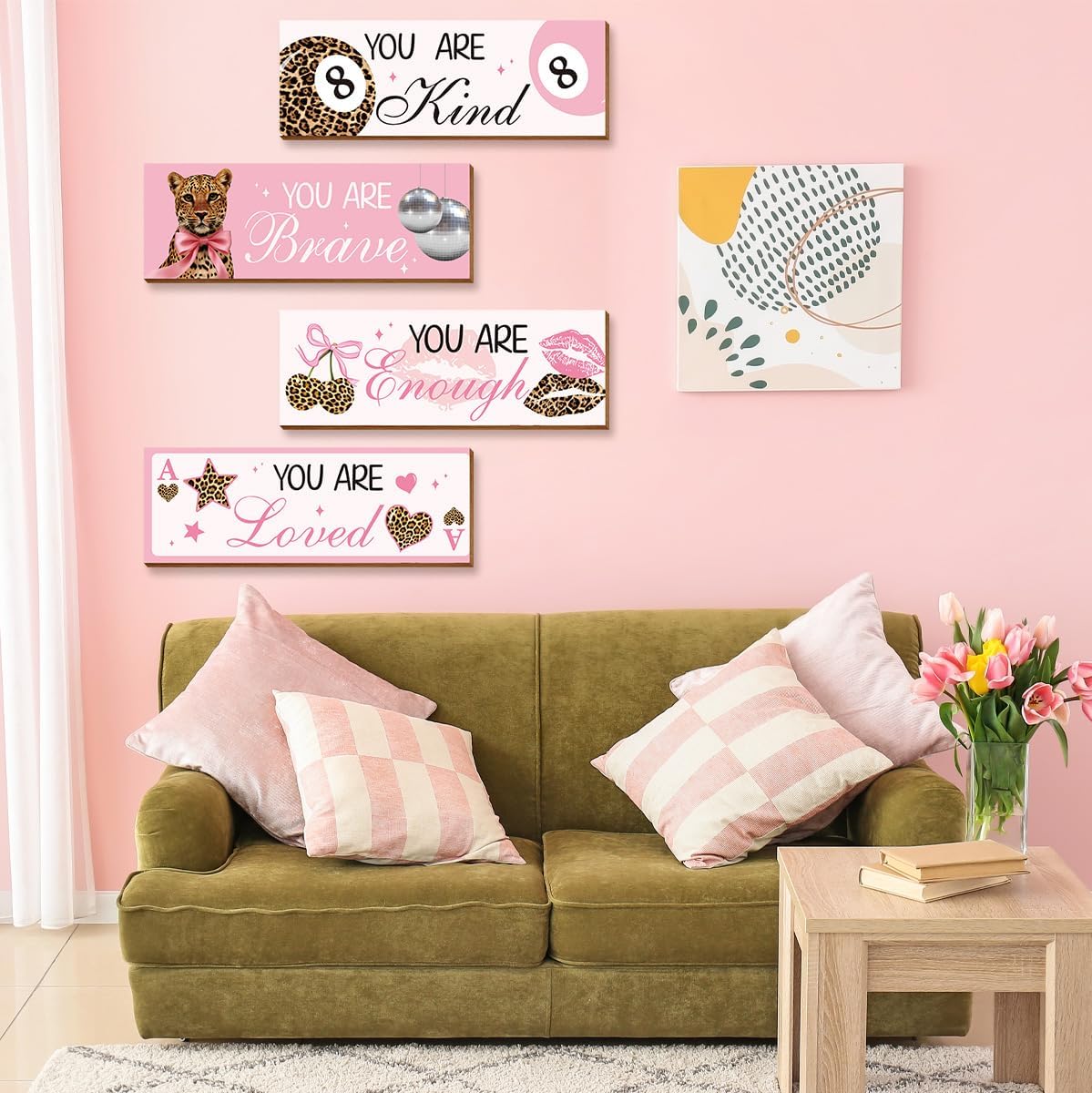 Riletese 4 Pcs Leopard Print Coquete Bow Room Decor, Teen Girls Trendy Preppy Wall Art Aesthetic for Bedroom Bathroom Decor, Inspirational Positive Affirmations image 5