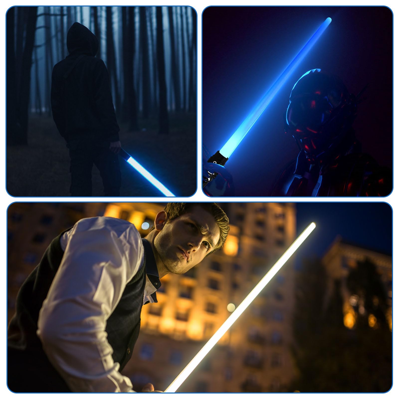 Sabre Laser Enfant 2 Pièces Lightsaber 2 en 1 Sabre Laser Lumineux LED 7 Couleurs Sabre Laser à Effets Sonores Epées Laser Télescopiques pour Adulte Enfant Halloween Cosplay Party