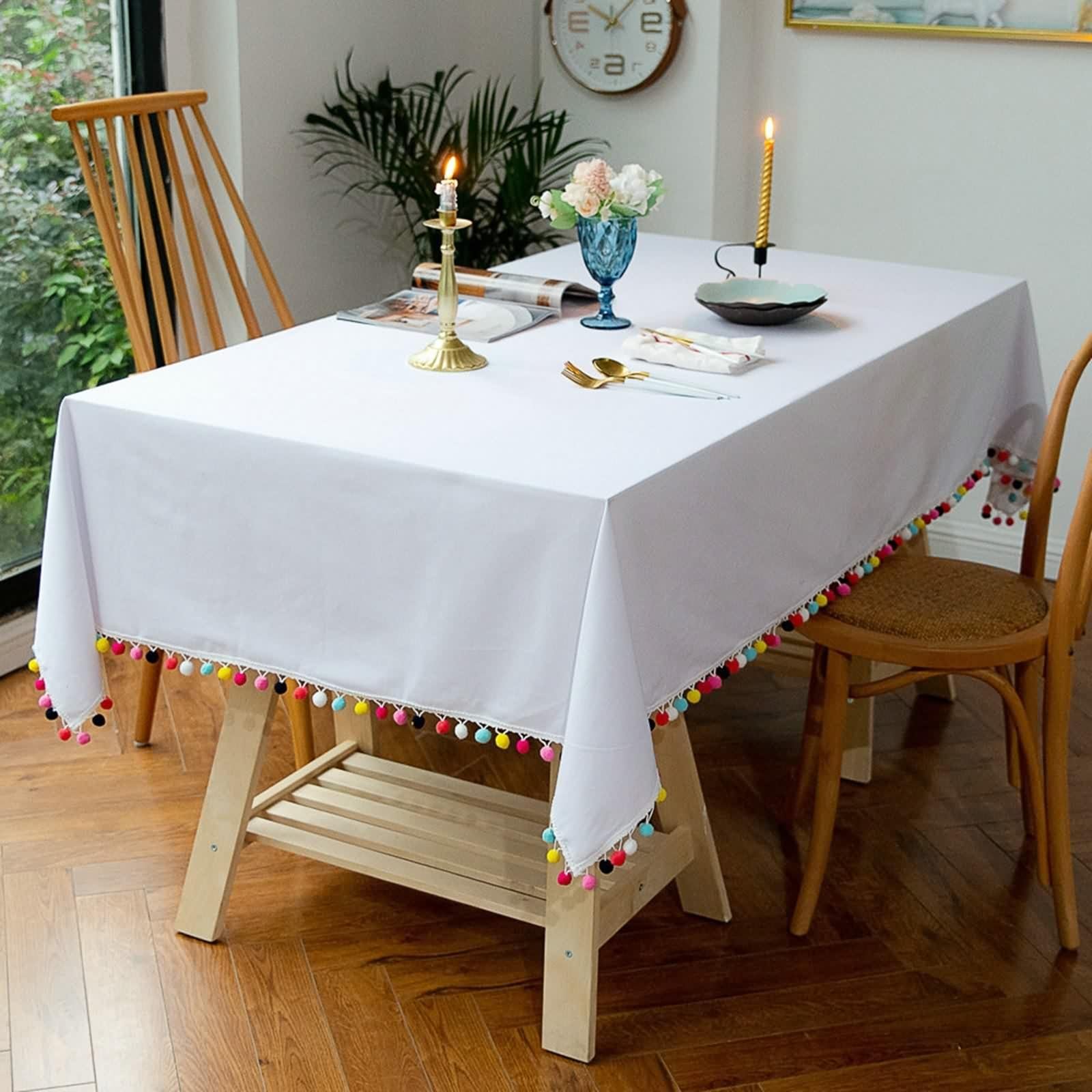 Tischdecke 140X200 Weiß, Table Cover Baumwolle Leinen Unifarben Tablecloth für Geburtstag Party Hochzeit