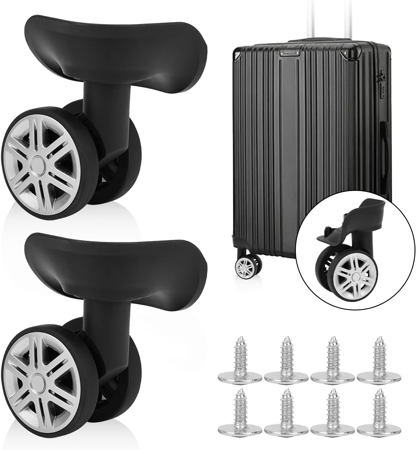 Agatige Suitcase Wheels, Universal Draw Bar Box Wheels Accessory Wheel Suitcase Luggage Carrier Wheel Replacement (Black)