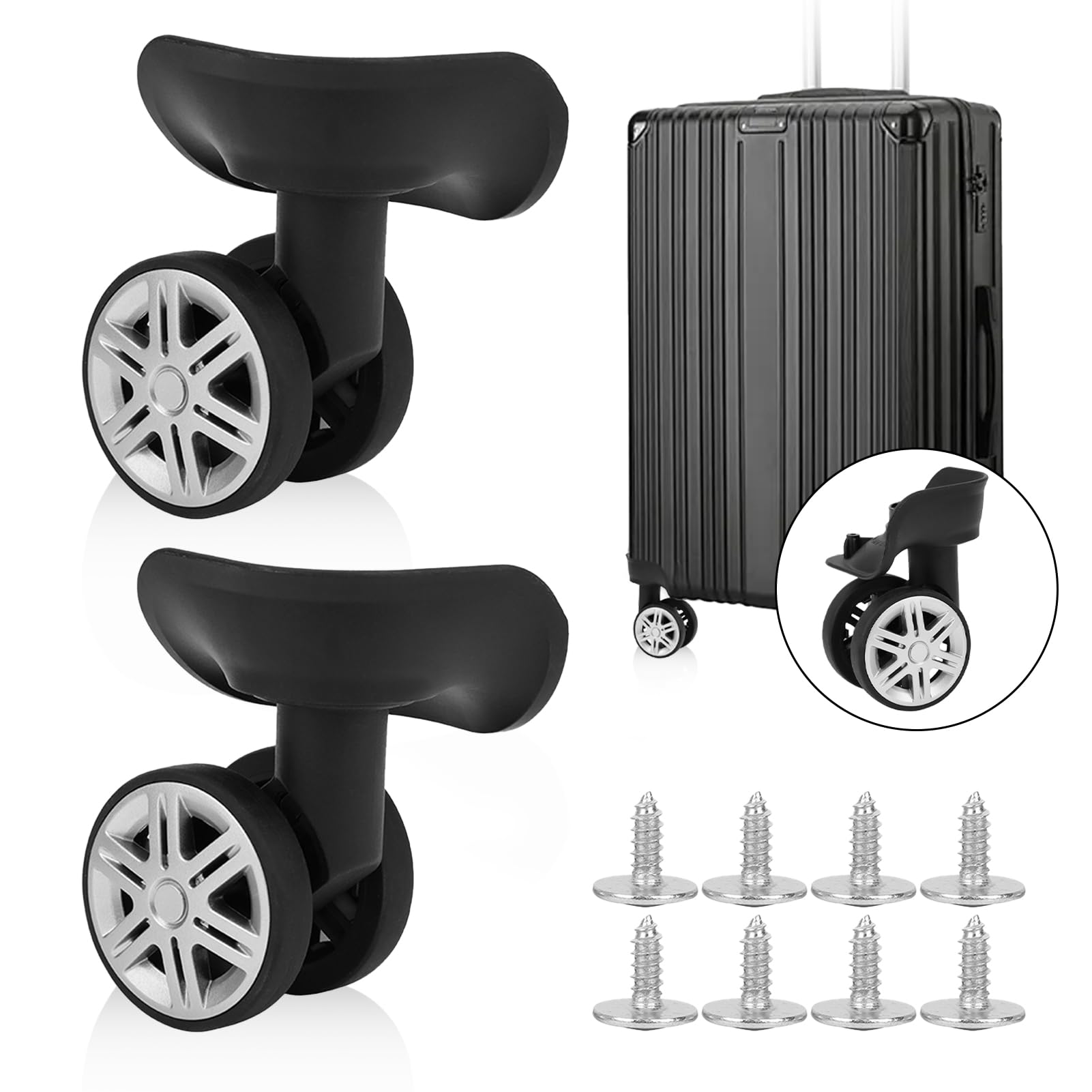 Agatige Suitcase Wheels, Universal Draw Bar Box Wheels Accessory Wheel Suitcase Luggage Carrier Wheel Replacement (Black)