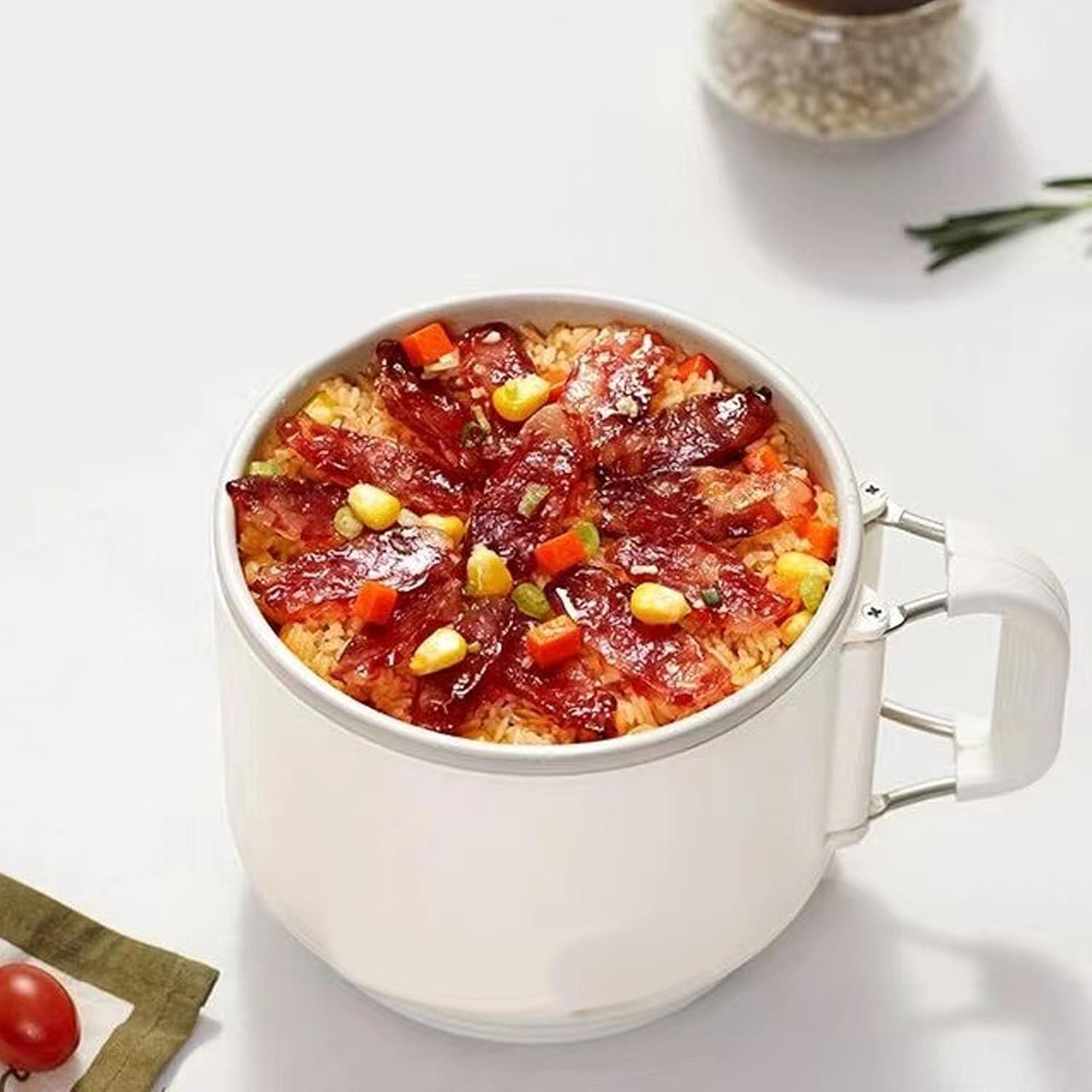 Pssopp Mini Electric Cooker with Foldable Handle, Quick Heating, Multi Functional, Compact Size, Easy to, for Home Kitchen (US Plug)