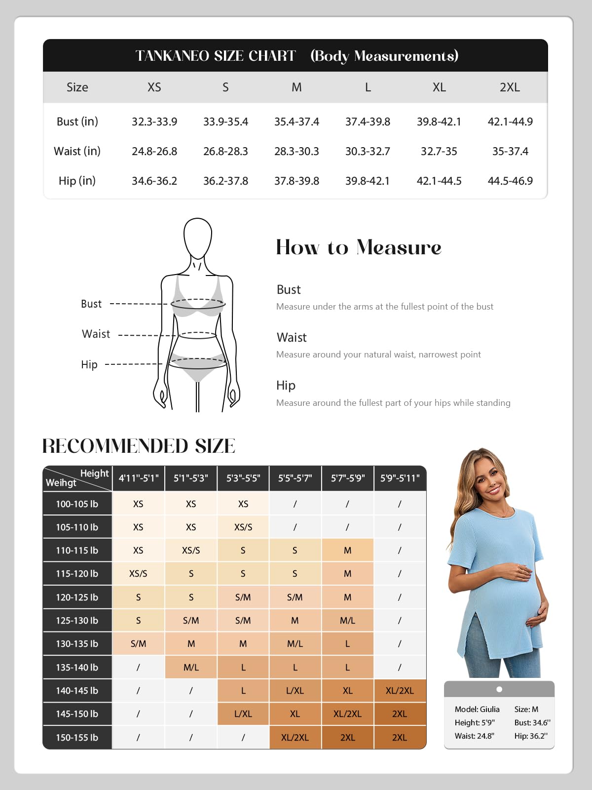 Tankaneo T-shirt de maternité d'été côtelé à manches courtes pour femme