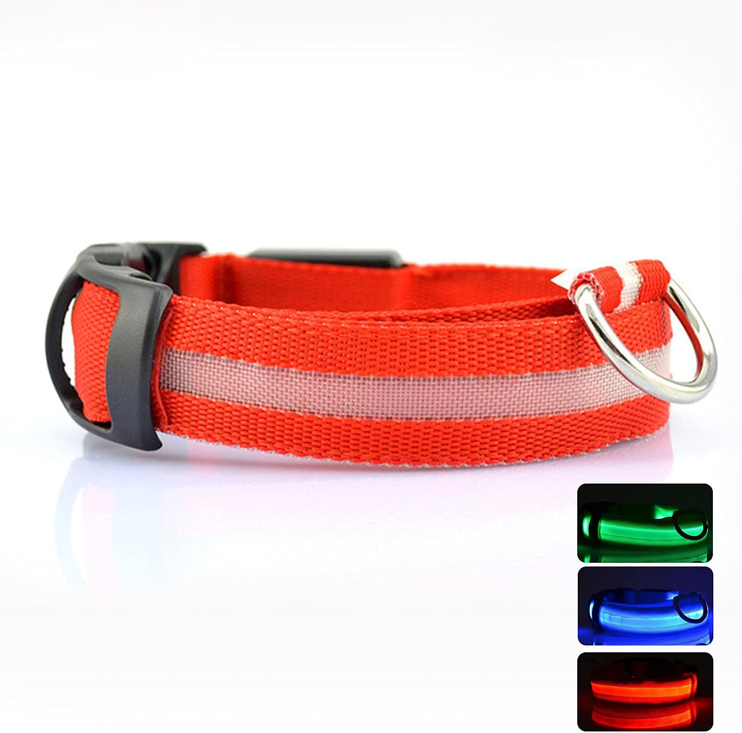 LED Nylon Dog Collars,Classic Solid Colors,USB Rechargeable Pet Safety Collar,Adjustable for Small Medium Large Dogs (RED,…