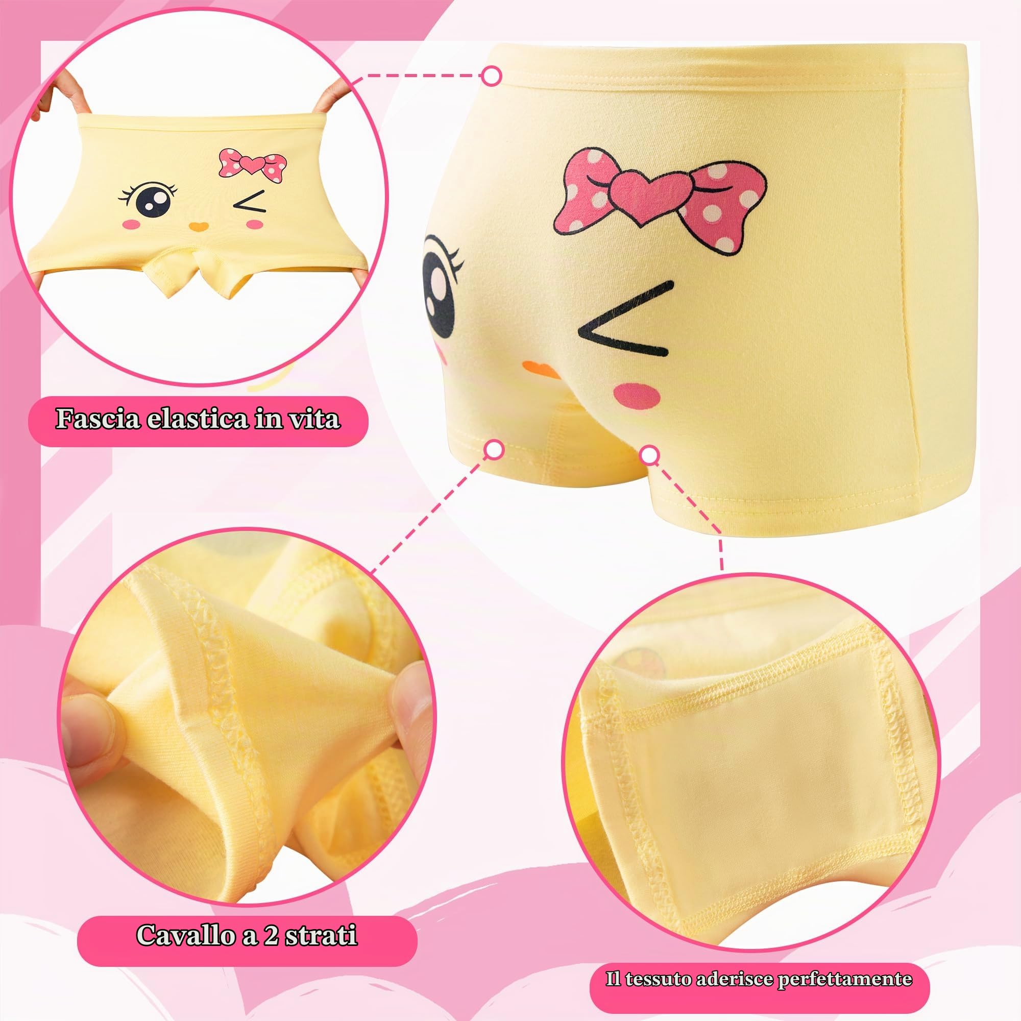 Mutande Ragazza 8 Pezzi Elastico Cotone Mutandine, 1-13 Anni | Animali Stampa Culotte, Bambina Morbido Boxers, Confortevole Biancheria intima, Rosa Intimo, Gatto Coniglio Modello Intimi