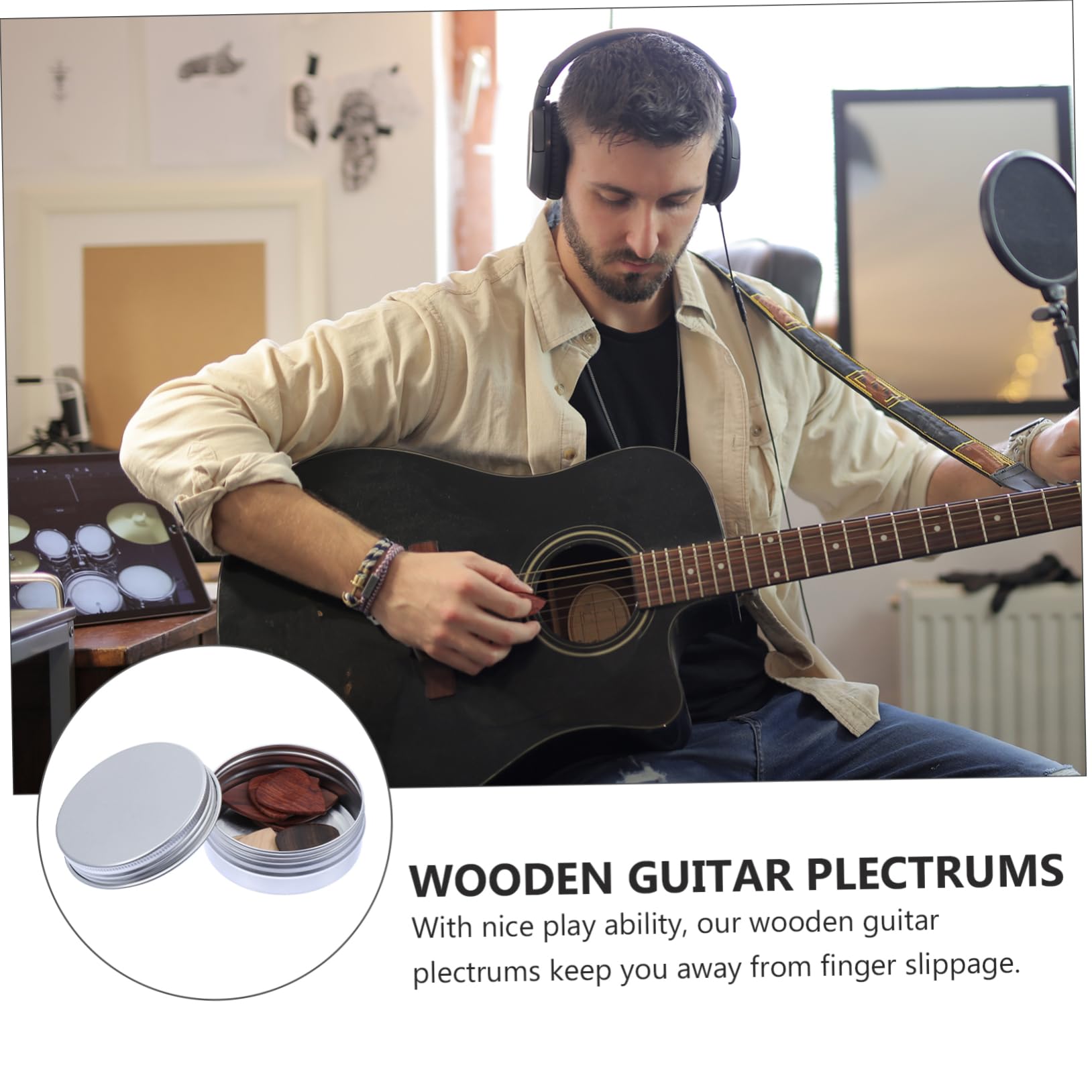 10 pièces Médiators Bois avec Boîte Portable Plectres pour Guitare Acoustique Électrique et Ukulélé pour Musiciens et Spéciaux