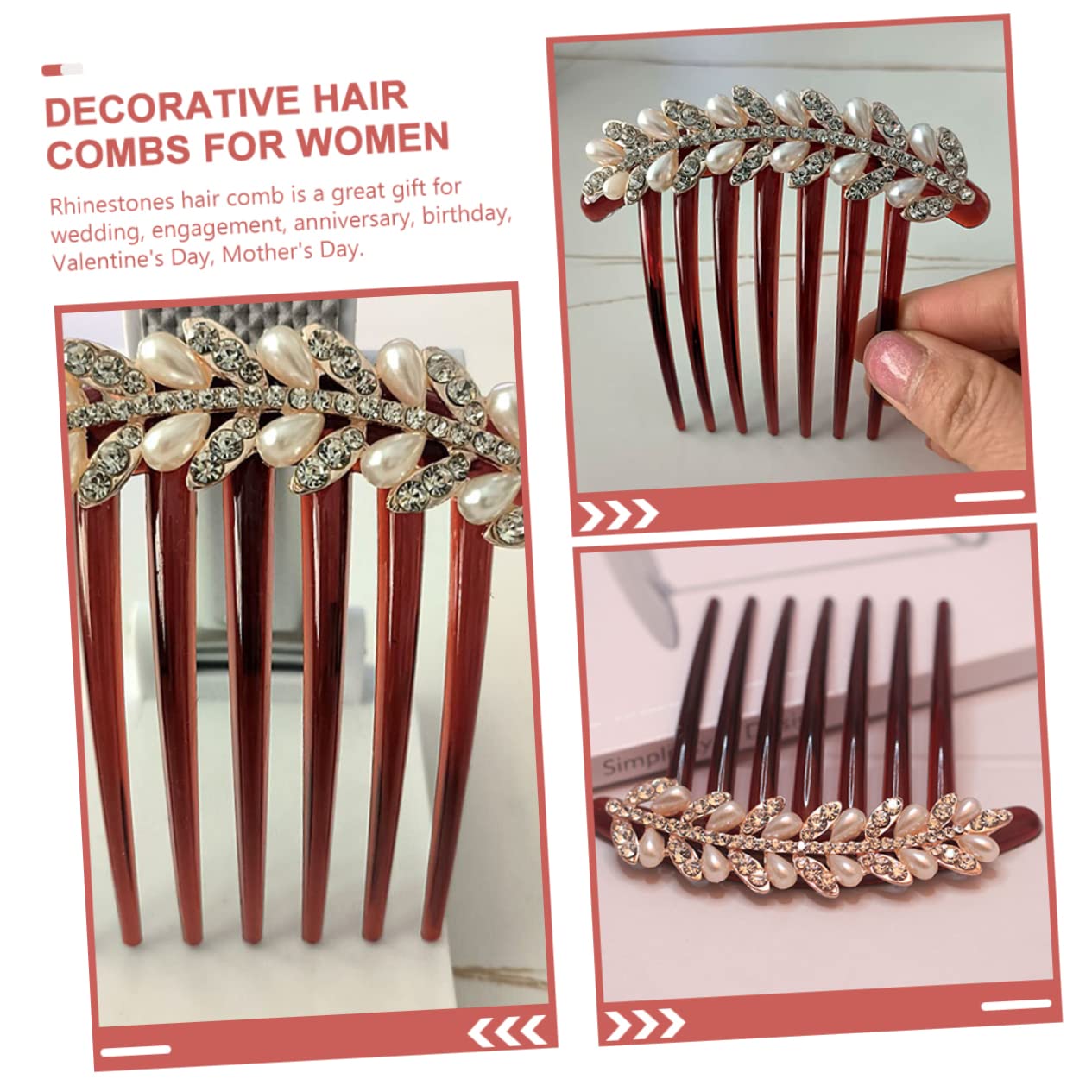 Beavorty Wedding Hair Comb for Brides Vintage Rhinestone Decorative Hair Accessory Elegant Bridal Headpiece and Rhinestones for Special Occasions and Daily Wear
