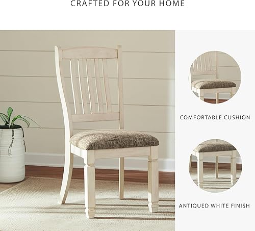 Miniatura 5 de Signature Design by Ashley Bolanburg - Juego de 2 sillas tapizadas de comedor de 20 pulgadas, color blanco antiguo Blanco,Negro