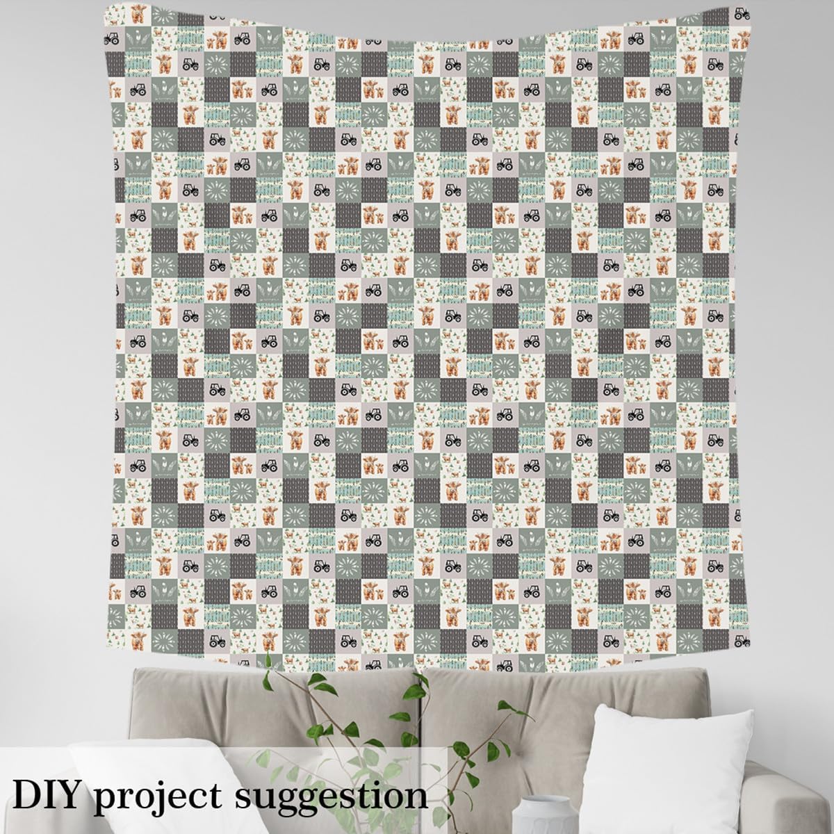 Feelyou Kawaii Highland Cattle Fabric by The Yard Kids 5 Yard Highland Cow Upholstery Fabric for Chairs, for Home DIY Projects, Waterproof Indoor Outdoor Decor