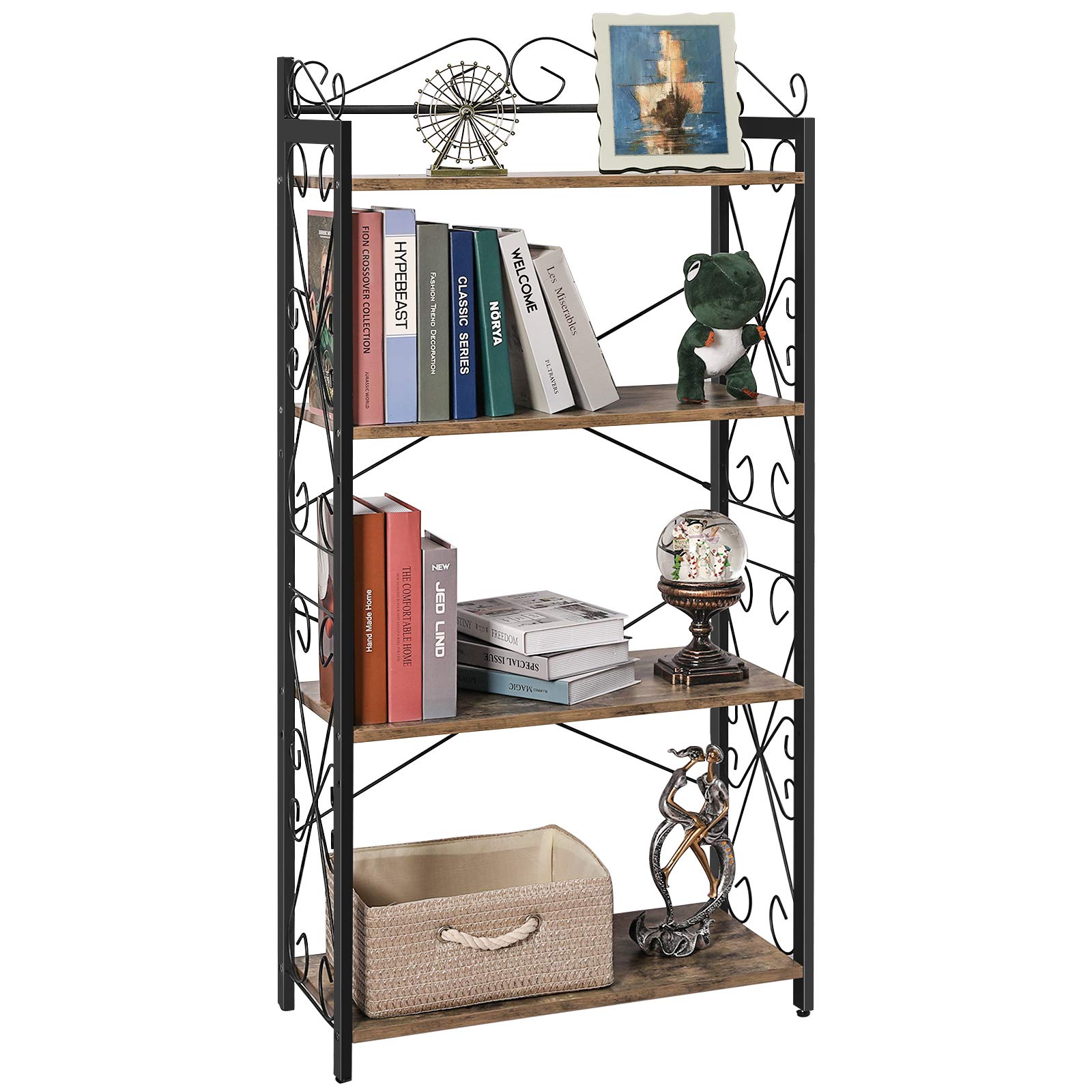 Buy Xcosrack 4 Tier Bookcase Book Shelf with Metal Frames, Rustic