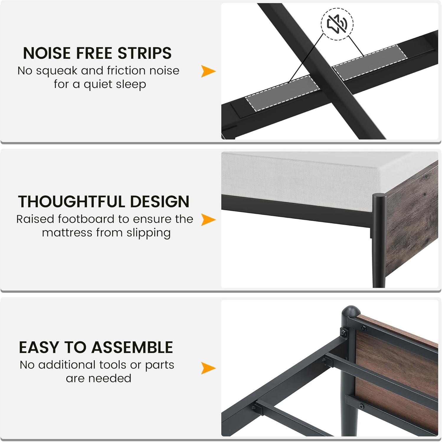 Detailed view of bed frame components and assembly features