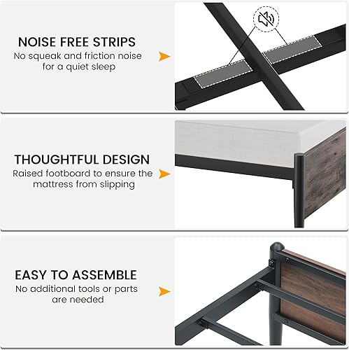 Miniatura 7 de Amyove Base de cama Queen con cabecera y estribo de madera, base de cama de metal resistente con almacenamiento, base de colchón de fácil montaje,