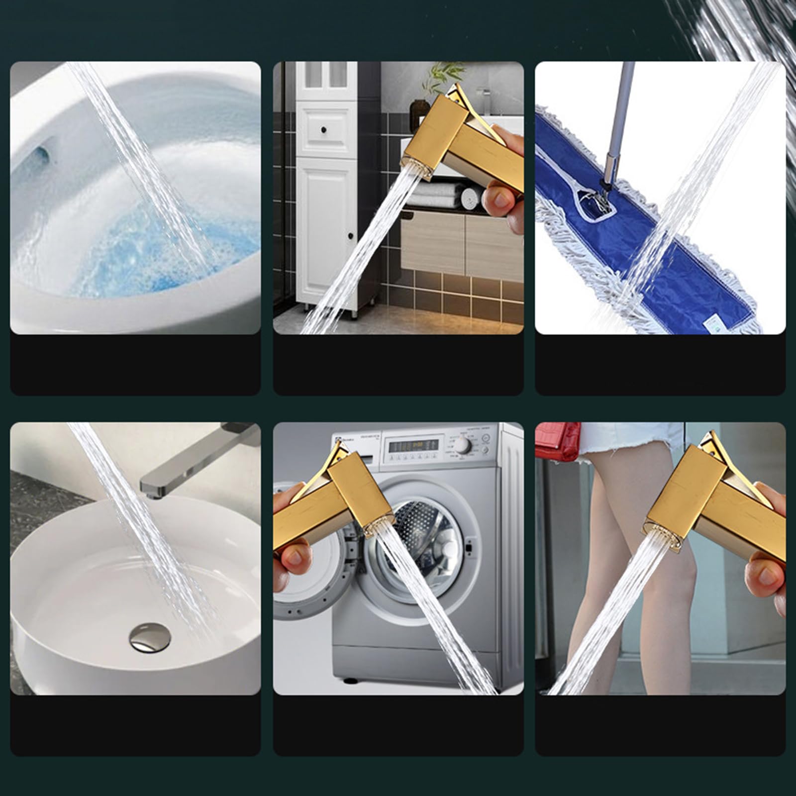 Pulvérisateur de Bidet de Toilette Laiton Kit Douchette Wc Mural pour L'Hygiène Personnelle,Noir,Carré