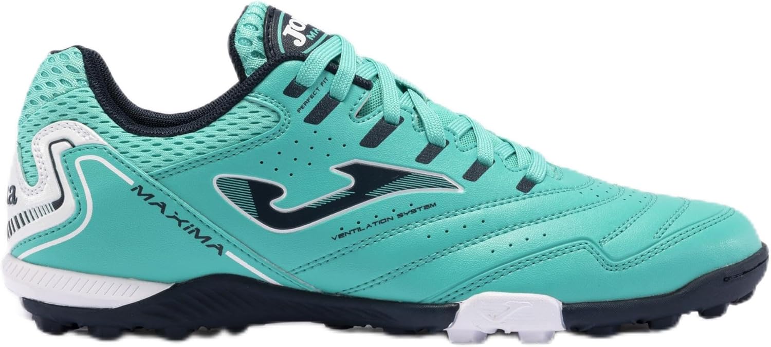 Joma Soccer Boots Turf, 6.5-12 US - Professional Cleats - Microfiber Upper, Chrome Sole, Heel Reinforcement - Máxima Turquoise
