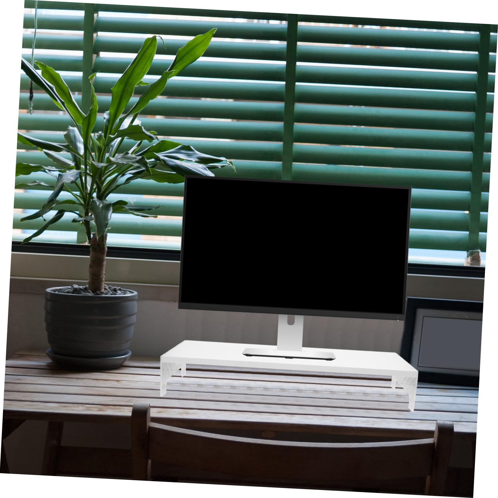Supporto per Laptop e Monitor da Scrivania in Acrilico e Legno Bianco, Rialzo per Schermo Che Riduce la Tensione al Collo, per Casa e Ufficio