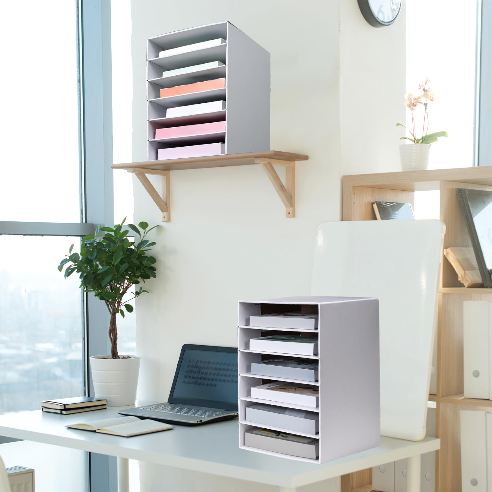 Ireer 4 Stück Papp-Organizer, Klassenzimmer-Briefkästen, Baupapieraufbewahrung, Fächer, Literatursortierer, Klassenzimmer-Organizer für Studenten, Büro, Schule (Weiß, 6 Fächer)